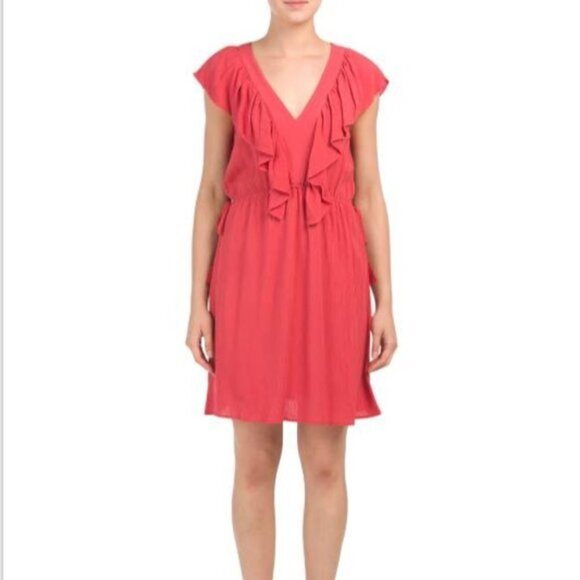 1. STATE Coral Orange Pink Ruffle Edge Dress Women
